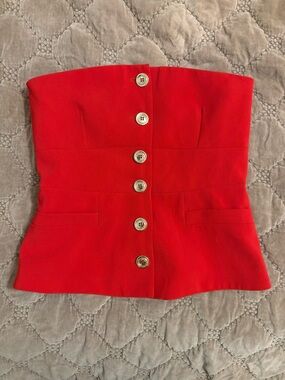 PINKO luxury Italian Designer size 6 Strapless Red Button-Front Bustier Top